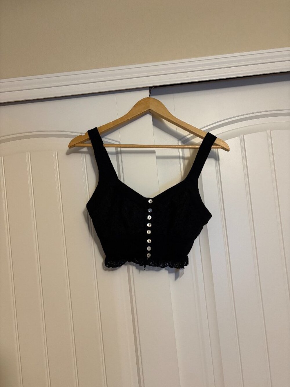 Intimately Free People Lace Crop Top XS Xtra Small Solid Black Buttons Corset